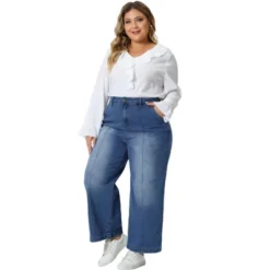 Agnes Orinda Women's Plus Size Wide Leg Baggy Washed Stretch With Pockets Denim Ankle Jeans -Women Store GUEST 4fa07dae bf4b 4997 9427 d4f60533b46e