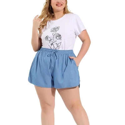 Agnes Orinda Women's Plus Size Denim Short Drawstring Elastic Waist Slant Pockets Shorts Light 8 Agnes Orinda Women's Plus Size Denim Short Drawstring Elastic Waist Slant Pockets Shorts Light - Image 6