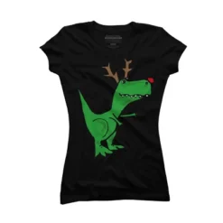 Junior's Design By Humans Cool Funny Christmas T-Rex Dinosaur With Antlers By SmileToday T-Shirt -Women Store GUEST 50bdb658 352c 4db1 853e 66f9a5f20842
