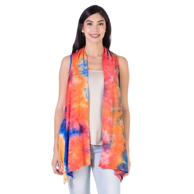 24seven Comfort Apparel Orange Tie Dye Sleeveless Open Front Shrug Vest 8 24seven Comfort Apparel Orange Tie Dye Sleeveless Open Front Shrug Vest - Image 6