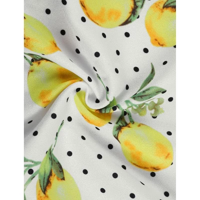 Allegra K Women's Floral Ruffle Bow Knot Mini Sundress Lemon Spaghetti Strap Dress 7 Allegra K Women's Floral Ruffle Bow Knot Mini Sundress Lemon Spaghetti Strap Dress - Image 5