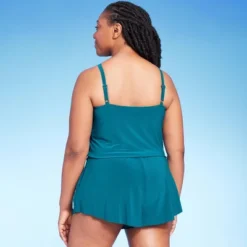 Women's UPF 50 High Neck Swim Romper With Pockets One Piece Swimsuit - Aqua Green®