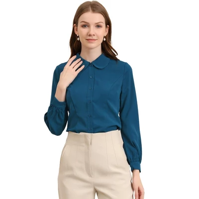 Allegra K Women's Work Peter Pan Collar Long Sleeve Button Down Shirt 17 Allegra K Women's Work Peter Pan Collar Long Sleeve Button Down Shirt - Image 15