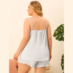 Agnes Orinda Women's Plus Size Satin Cross Camisole Ruffle Trim Elastic Waist Shorts Sleepwear Pajamas Set -Women Store GUEST 56eba073 2232 402c a26c 1a413b7f94ed
