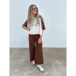 Women's Ascot + Hart Wide Leg Graphic Knit Pants - Brown -Women Store GUEST 579bb12b 0398 457b 83c8 34a7f47bfd35