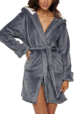 Women's Classic Plush Hooded Robe, Short Fleece Bathrobe With Hood 8 Women's Classic Plush Hooded Robe, Short Fleece Bathrobe With Hood - Image 6