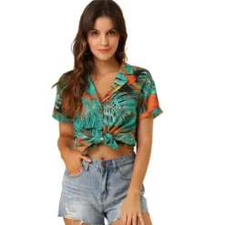 Allegra K Women's Hawaiian Floral Leaves Printed Short Sleeve Button Down Vintage Beach Shirt -Women Store GUEST 5b0ab053 6367 443f baed 1bb217911032