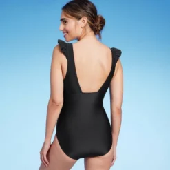 Women's Ruffle Shoulder Ruched Full Coverage One Piece Swimsuit - Kona Sol™