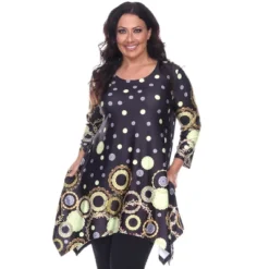 Women's Plus Size 3/4 Sleeve Printed Erie Tunic Top With Pockets - White Mark -Women Store GUEST 5e4267dd 5a50 4d55 9a76 e483bdaea3b1