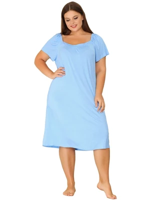 Agnes Orinda Women's Plus Size Knit Sweetheart Neck Short Sleeve Nightgowns 4 Agnes Orinda Women's Plus Size Knit Sweetheart Neck Short Sleeve Nightgowns - Image 2