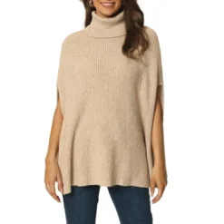 Seta T Women's Spring Fall Fashion Turtleneck Ribbed Knit Cape Sweater -Women Store GUEST 606819ee e940 40ab bccf 49a9f56afc64