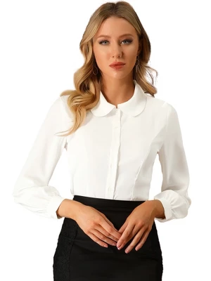 Allegra K Women's Work Peter Pan Collar Long Sleeve Button Down Shirt 8 Allegra K Women's Work Peter Pan Collar Long Sleeve Button Down Shirt - Image 6