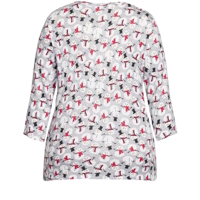 Women's Plus Size Snowman Hacci V Neck Sleep Top - Gray | AVENUE 7 Women's Plus Size Snowman Hacci V Neck Sleep Top - Gray | AVENUE - Image 5