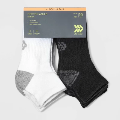 Women's Cushioned 10+1 Bonus Pack Ankle Athletic Socks - All In Motion™ White/Black 4-10 4 Women's Cushioned 10+1 Bonus Pack Ankle Athletic Socks - All In Motion™ White/Black 4-10 - Image 2
