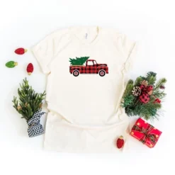 Simply Sage Market Women's Plaid Christmas Truck Short Sleeve Graphic Tee