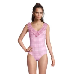 Lands' End Draper James X Lands' End Women's Chlorine Resistant Ruffle V-neck One Piece Swimsuit -Women Store GUEST 684024f3 a3c3 4289 ba4d 845f482cc380