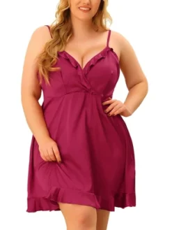 Agnes Orinda Women's Plus Size Satin Ruffle Trim Lingerie V Neck Sleepwear Slips Pajamas Nightgown -Women Store GUEST 6878e3ff c858 4a7f 8824 c39eefe1c870