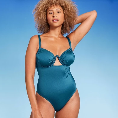 Women's Shirred Cup Underwire High Leg One Piece Swimsuit - Shade & Shore™ 4 Women's Shirred Cup Underwire High Leg One Piece Swimsuit - Shade & Shore™ - Image 2