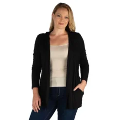 24seven Comfort Apparel Open Front Lightweight Hooded Plus Size Cardigan -Women Store GUEST 69a66672 55ae 4adf 88a1 b8f0a4a44d6b
