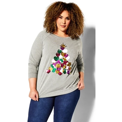 Women's Plus Size Sequin Sweat Top - Gray Marle | AVENUE 8 Women's Plus Size Sequin Sweat Top - Gray Marle | AVENUE - Image 6