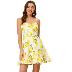 Allegra K Women's Floral Ruffle Bow Knot Mini Sundress Lemon Spaghetti Strap Dress 23 Allegra K Women's Floral Ruffle Bow Knot Mini Sundress Lemon Spaghetti Strap Dress -Women Store GUEST 6e2fd53f f1d0 40eb 92a5 d10dd44e188e