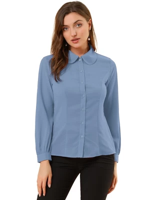 Allegra K Women's Work Peter Pan Collar Long Sleeve Button Down Shirt 16 Allegra K Women's Work Peter Pan Collar Long Sleeve Button Down Shirt - Image 14