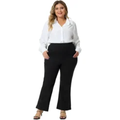 Agnes Orinda Women's Plus Size Bell Bottom Flare Leg Stretchy High Waist With Pockets Long Pants -Women Store GUEST 71de26db 06a5 4603 87a0 2fa7f01747c3