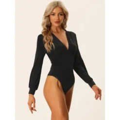 Allegra K Women's Deep V Neck Long Sleeve Ruched Stretchy Bodysuit -Women Store GUEST 733d5c58 68dc 45e5 9a82 5918d68b8402