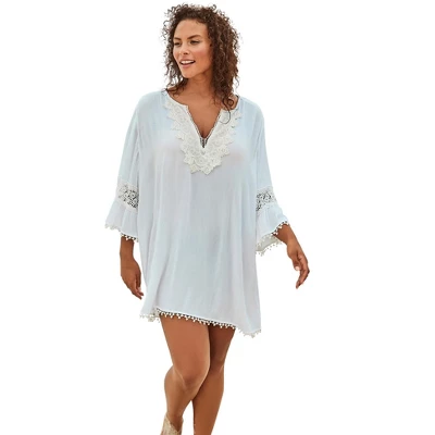 Swim 365 Women’s Plus Size Embroidered Crinkle Cover Up 6 Swim 365 Women’s Plus Size Embroidered Crinkle Cover Up - Image 4