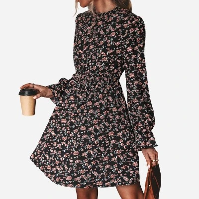 Women's Ditsy Floral Long Sleeve A-Line Mini Dress Smocked Dress - Cupshe - Black 8 Women's Ditsy Floral Long Sleeve A-Line Mini Dress Smocked Dress - Cupshe - Black - Image 6