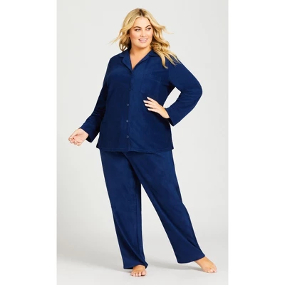 Women's Plus Size Button Fleece Top - Navy | AVENUE 3 Women's Plus Size Button Fleece Top - Navy | AVENUE