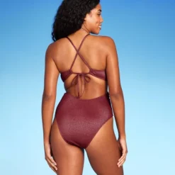 Women's Monokini Plunge Cut Out High Leg Lurex One Piece Swimsuit - Shade & Shore™ Burgundy -Women Store GUEST 7852e233 bb9c 435a 81a1 a6bceca1646e