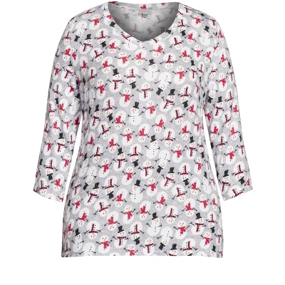 Women's Plus Size Snowman Hacci V Neck Sleep Top - Gray | AVENUE 6 Women's Plus Size Snowman Hacci V Neck Sleep Top - Gray | AVENUE - Image 4