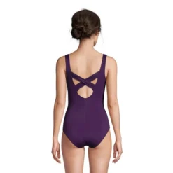 Lands' End Women's Long Slender Carmela Tummy Control Chlorine Resistant Scoop Neck One Piece Swimsuit