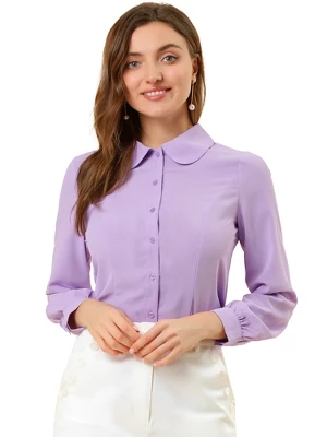 Allegra K Women's Work Peter Pan Collar Long Sleeve Button Down Shirt 9 Allegra K Women's Work Peter Pan Collar Long Sleeve Button Down Shirt - Image 7