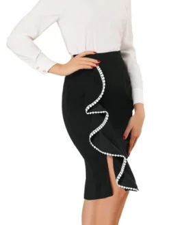 Allegra K Women's High Waist Ruffle Trim Split Work Office Pencil Skirts -Women Store GUEST 7be46a14 0075 4db4 92f0 1664e6c605d0