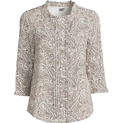 Lands' End Women's 3/4 Sleeve Light Weight Jersey Ruffle Neck Pintuck Top 4 Lands' End Women's 3/4 Sleeve Light Weight Jersey Ruffle Neck Pintuck Top - Image 2