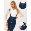 Allegra K Women's High Waist Button Front Pencil Bodycon Overalls With Belt Suspender