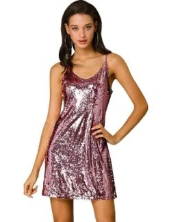 Allegra K Women's Glitter Sparkle Adjustable Prom Strap Mini Sequin Dress -Women Store GUEST 7dad0523 3e6c 4c64 b8b7 8e15f33b7268