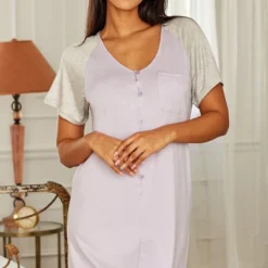 Womens Soft Knit Short Sleeve Nightgown, Button Down Night Shirt Pajamas -Women Store GUEST 7fa3a9ae 9451 4ac6 bd97 f5c17c5298e9