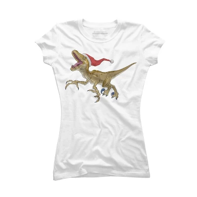 Junior's Design By Humans Christmas Velociraptor By Ayota T-Shirt 6 Junior's Design By Humans Christmas Velociraptor By Ayota T-Shirt - Image 4