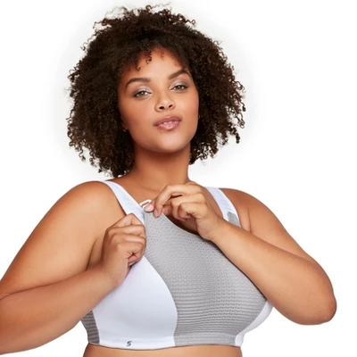 Glamorise Womens Custom Control Sports Wirefree Bra 1166 White/Gray 4 Glamorise Womens Custom Control Sports Wirefree Bra 1166 White/Gray - Image 2