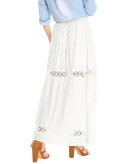 Allegra K Women's Lace Insert Vintage Swing A-Line Maxi Skirt With Elastic Waist -Women Store GUEST 83eeea4e 888d 4808 87b6 6933204b61f4
