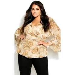 Women's Plus Size Paisley Flutter Top - Neutral | CITY CHIC -Women Store GUEST 8442e08b 36f4 49a2 b69e df41f5ea9c42