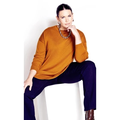Women's Plus Size Tully Curved Hem Sweater - Saffron | AVENUE 7 Women's Plus Size Tully Curved Hem Sweater - Saffron | AVENUE - Image 6