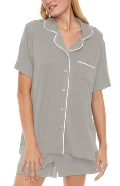 Womens Soft Knit Jersey Pajamas Lounge Set, Short Sleeve Top And Shorts With Pockets -Women Store GUEST 8525b816 3141 4f78 8fe4 3ad1e861c1fd