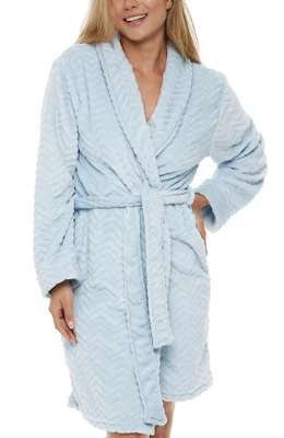 Women's Warm Soft Plush Fleece Bathrobe, Knee Length Robe, Chevrons 10 Women's Warm Soft Plush Fleece Bathrobe, Knee Length Robe, Chevrons - Image 8