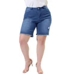 Agnes Orinda Women's Plus Size Denim Shorts Mid Rise Ripped Frayed Bermuda Jean Shorts -Women Store GUEST 859ff9ac 6718 4b0e ae6d b7e17402d02d
