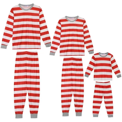 Cheibear Striped Winter Xmas Christmas Family Matching Sleepwear Set Red-Stripes 7 Cheibear Striped Winter Xmas Christmas Family Matching Sleepwear Set Red-Stripes - Image 5