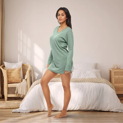 Women's Soft Ribbed Waffle Rib Knit Night Shirt, Oversized Sweater Top Sleep Shirt, Pajamas 5 Women's Soft Ribbed Waffle Rib Knit Night Shirt, Oversized Sweater Top Sleep Shirt, Pajamas - Image 3